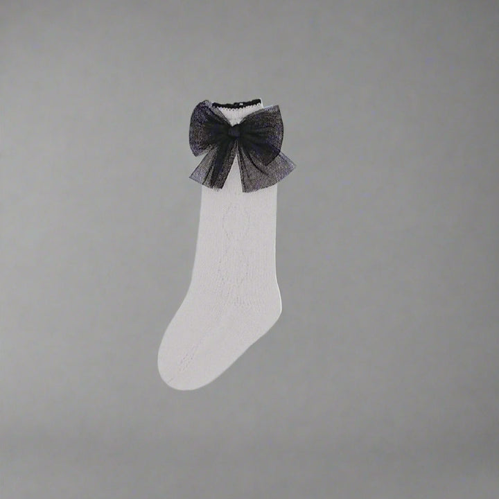 White and Black Tulle Knit Socks