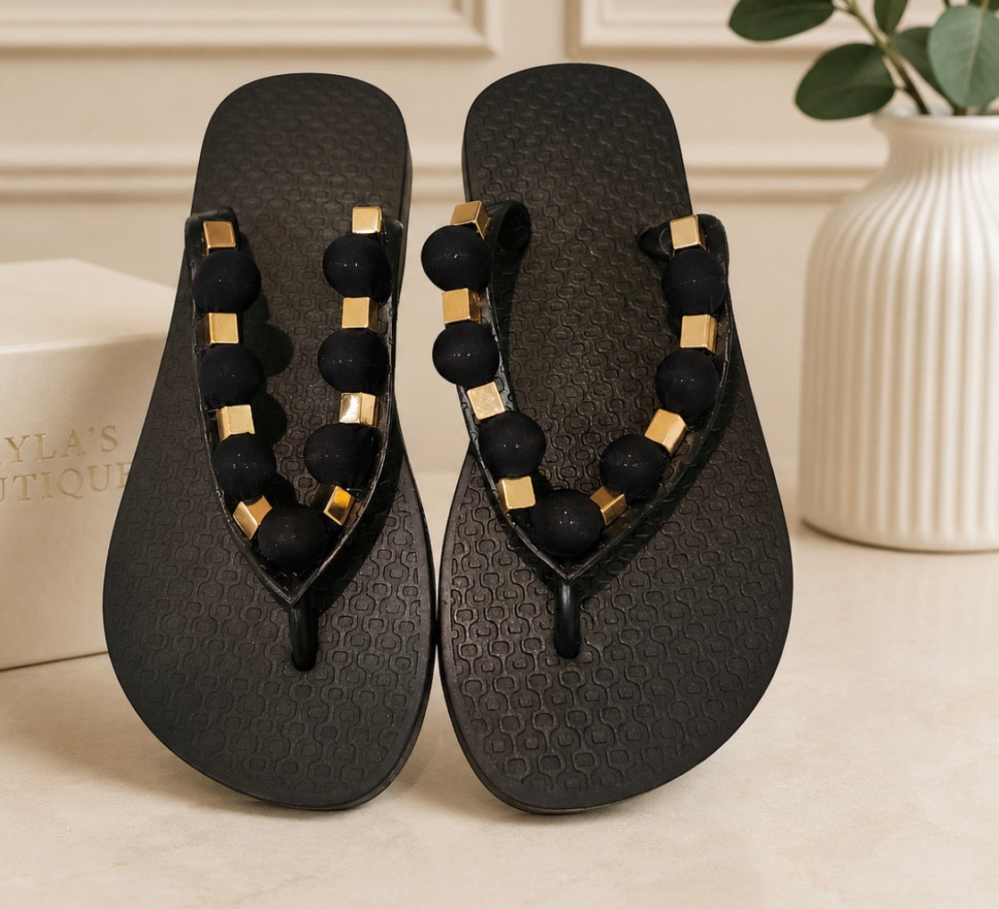 Black & Gold Flip Flops
