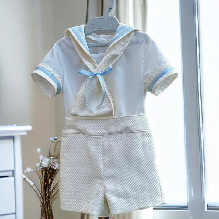 Cream Pique Boys Two Piece Set