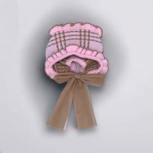 Pink and Camel Winter Knit Bonnet