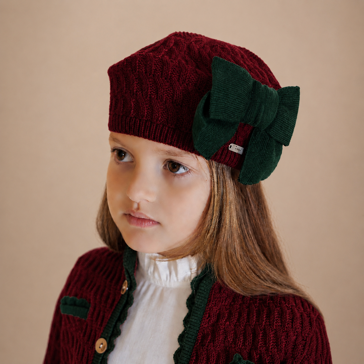 Dark Red Bow Beret