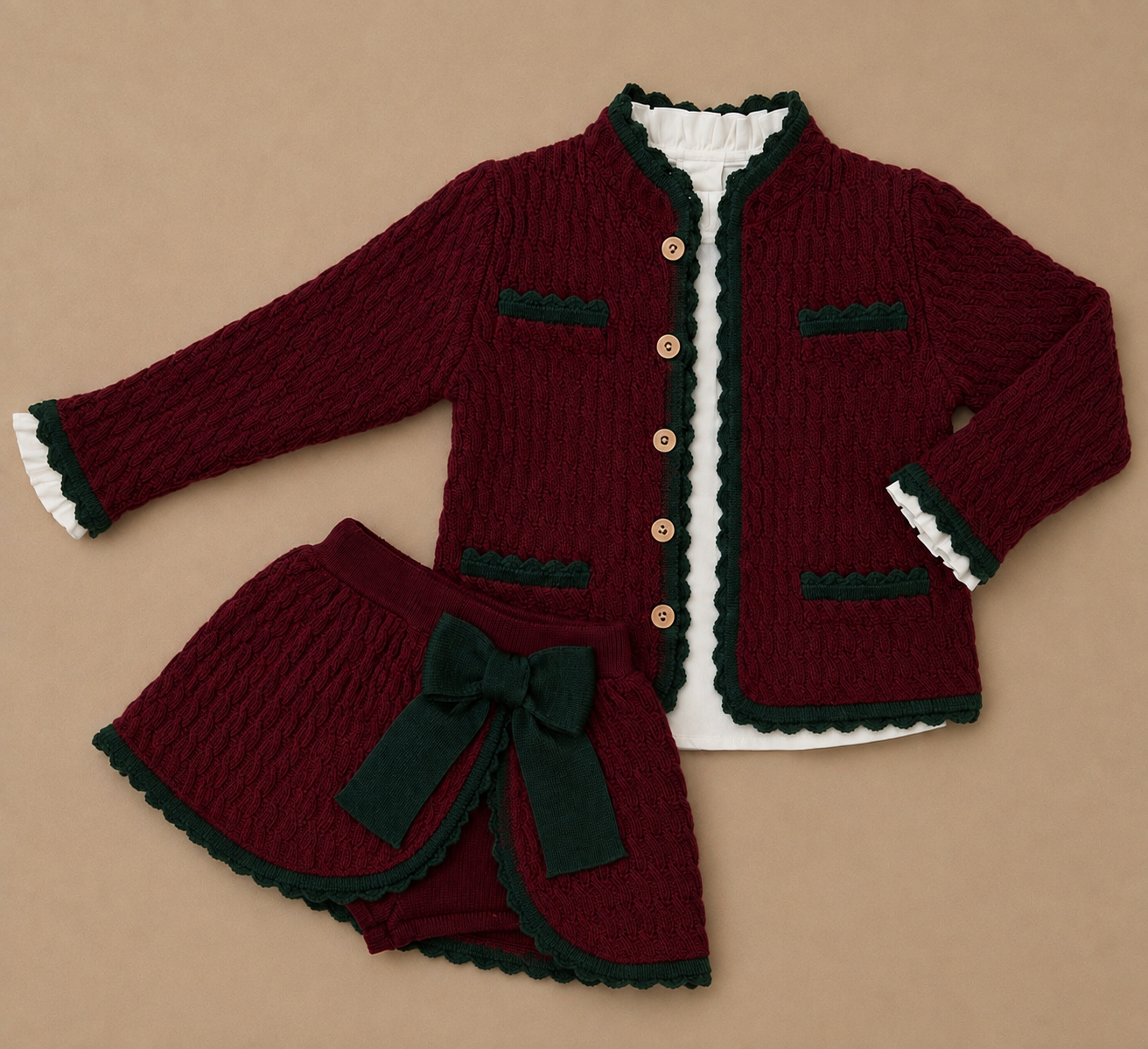 Dark Red Waffle Knit Set