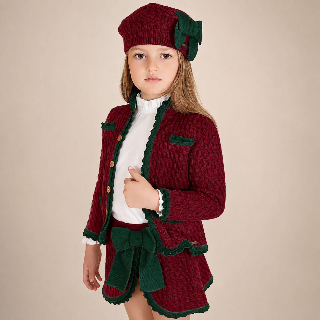 Dark Red Waffle Knit Set
