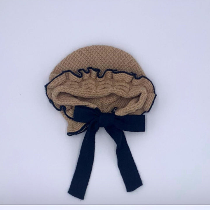 Tan and Navy Knit Bonnet