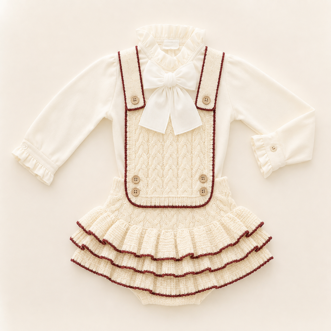 Cream Knit Pinafore Set