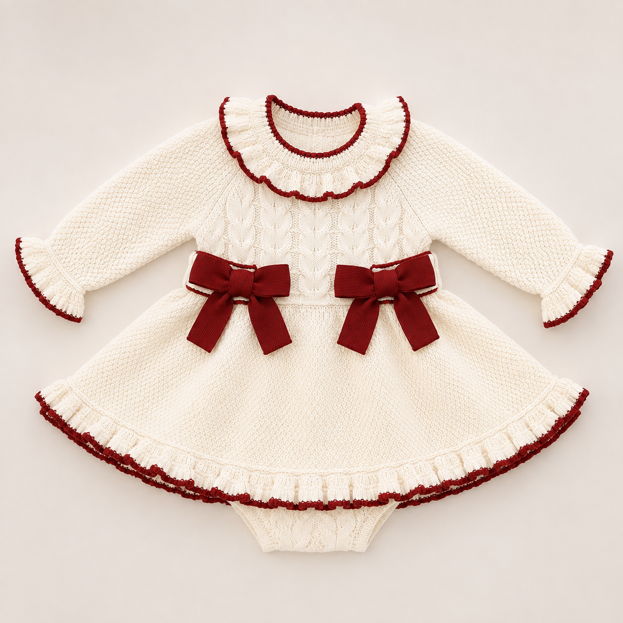 Cream Knit Baby Dress and Knickers