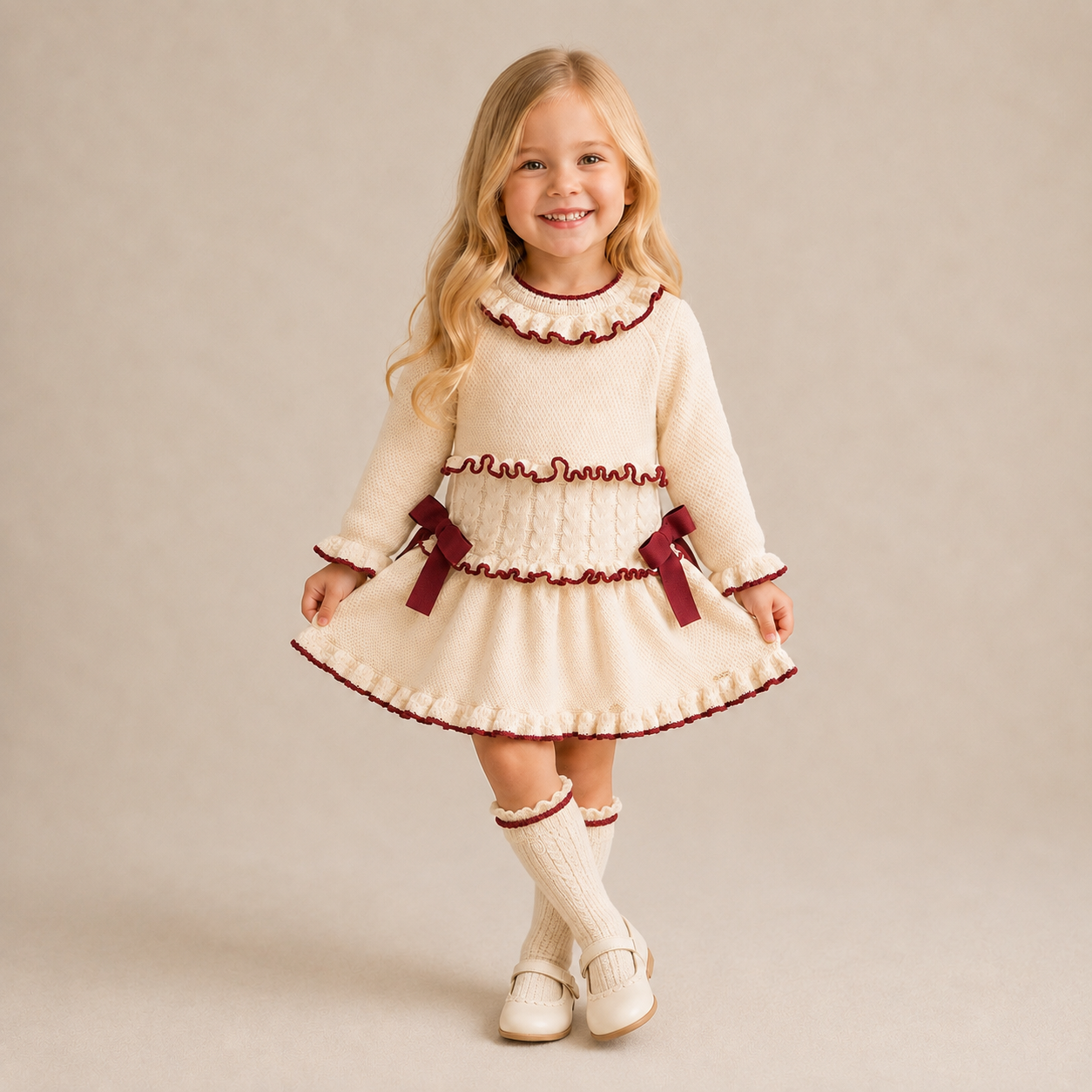 Cream Dropwaist Knit Dress