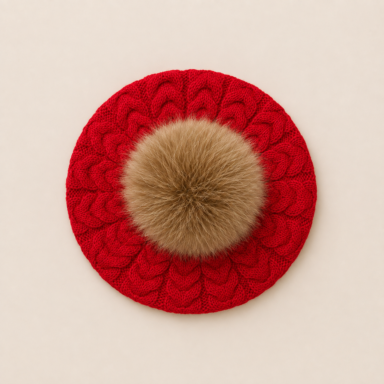 Bright Red Knit Beret