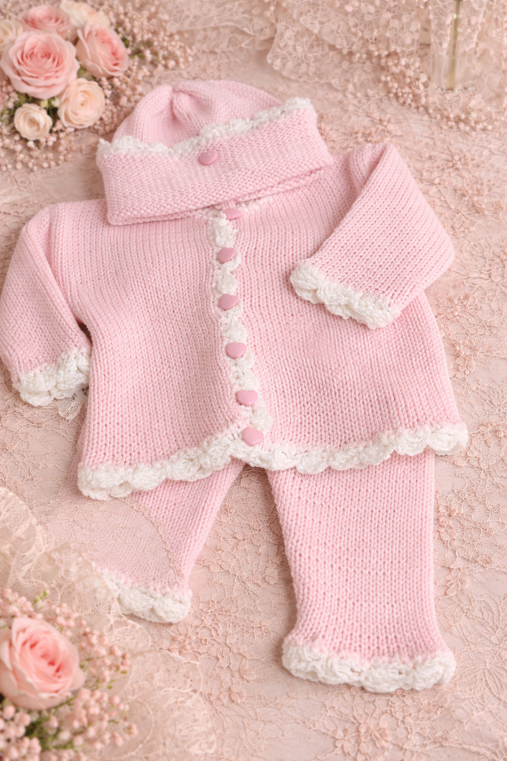 Pink Crochet with Heart Buttons