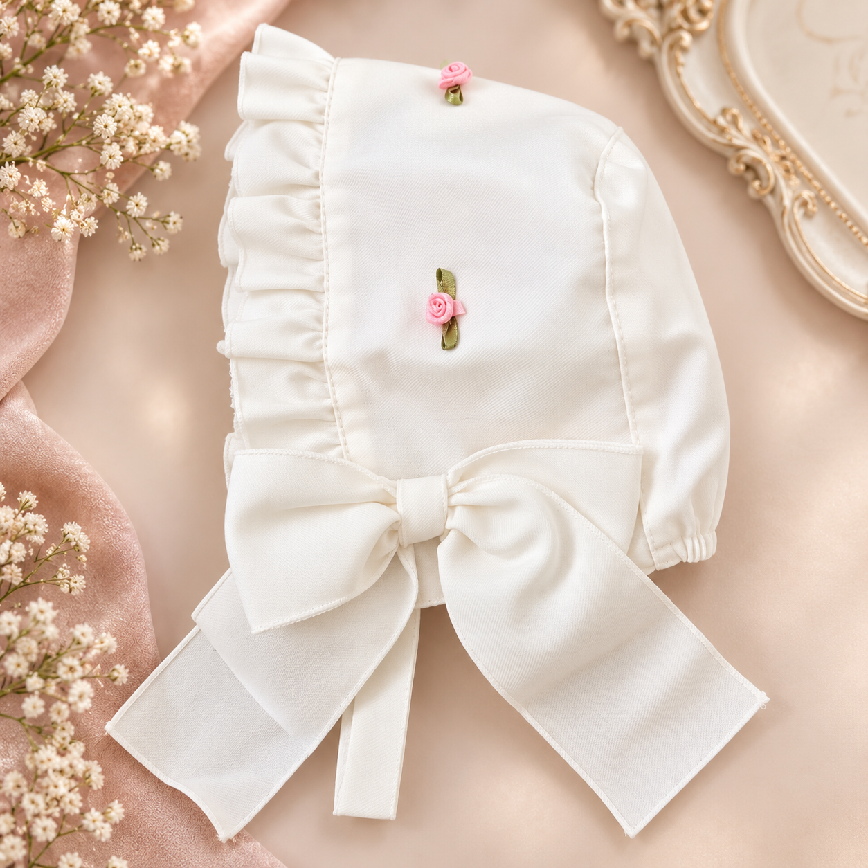 Ivory Bonnet with Flowers
