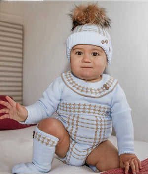 Boys Baby Blue and Camel Romper