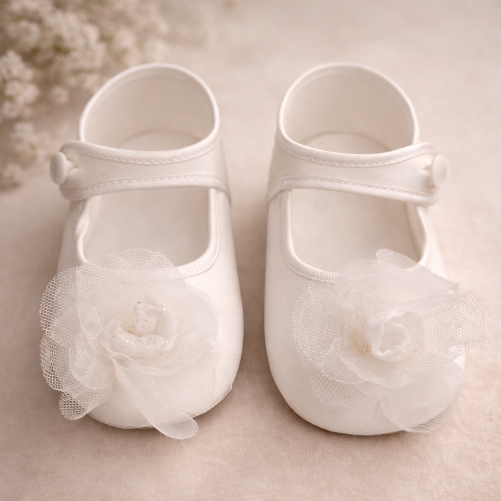 White Tulle Bow Crib Shoe