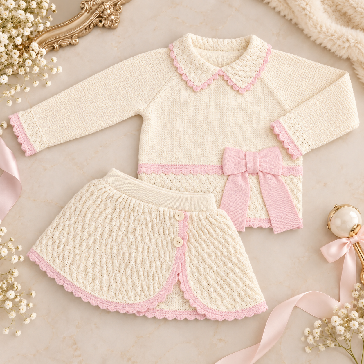 Girl's Cream Knit Set