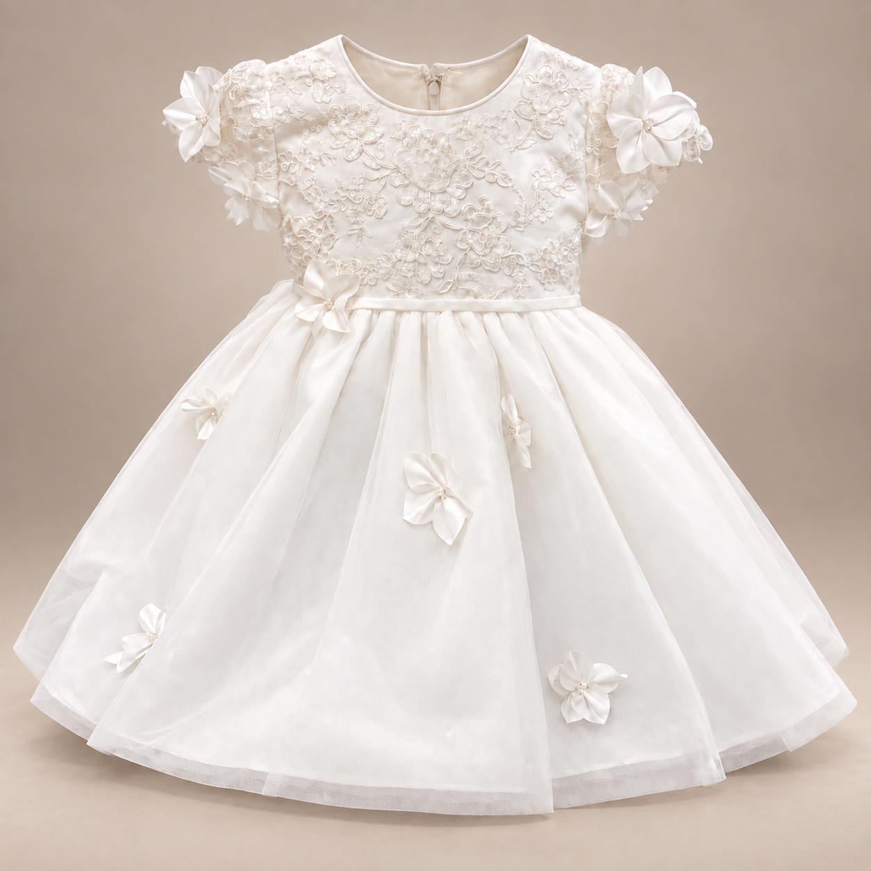 Infant Ivory Illusion Cap Sleeve Dress