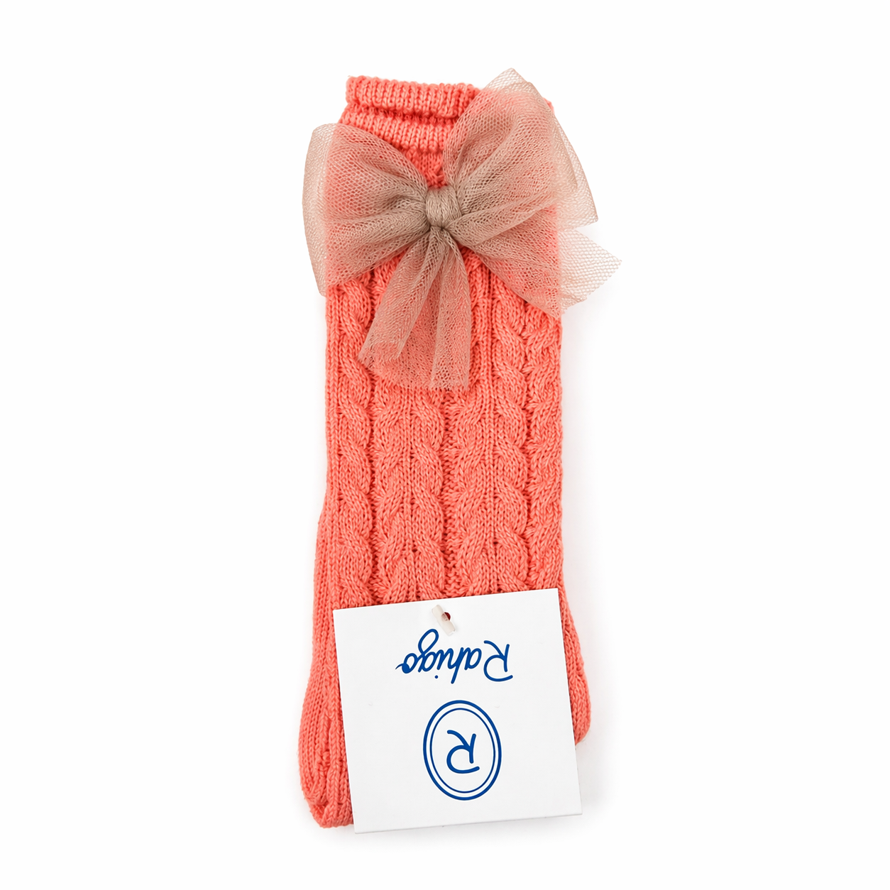 Coral Tulle Bow Socks