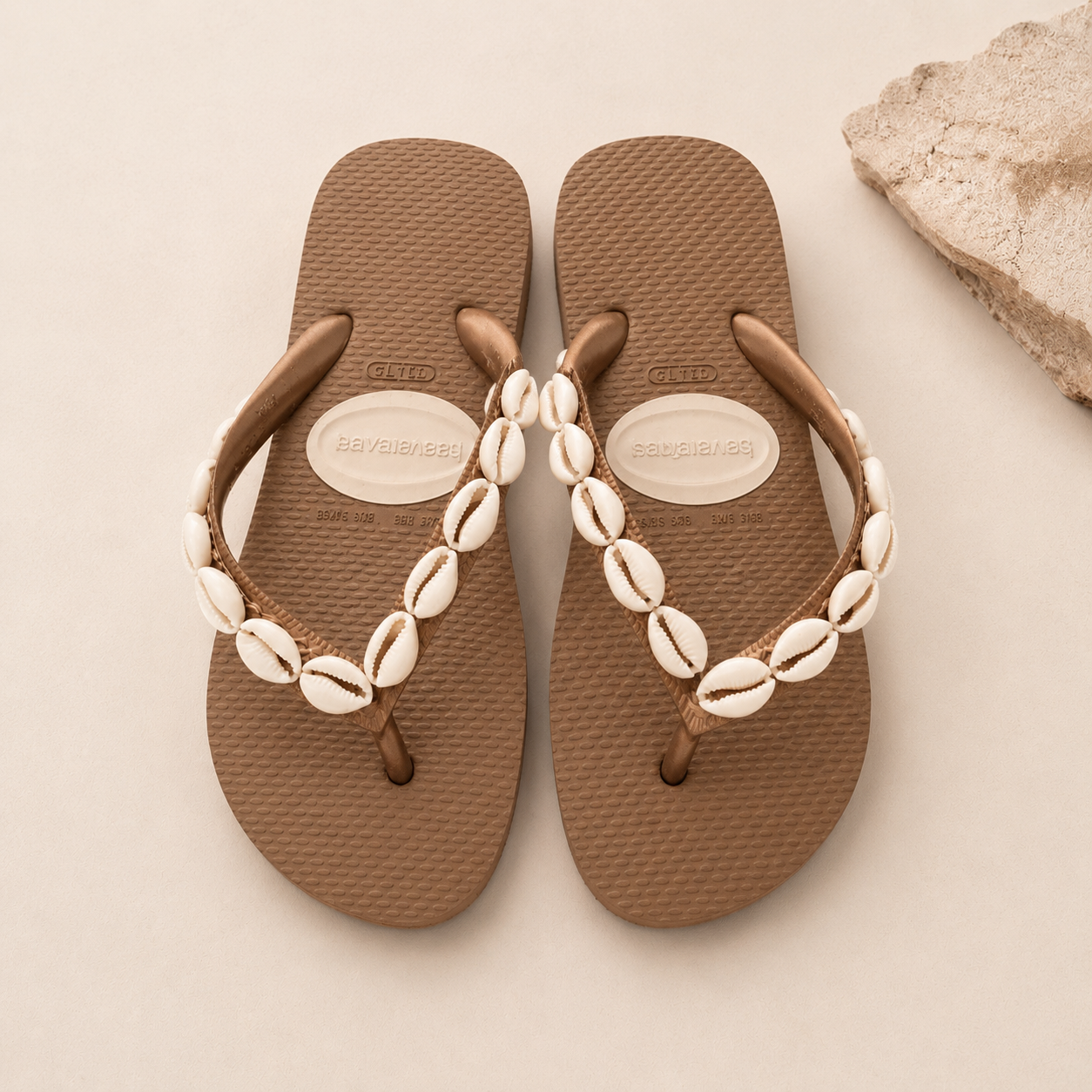 Tan Shell Flip Flops