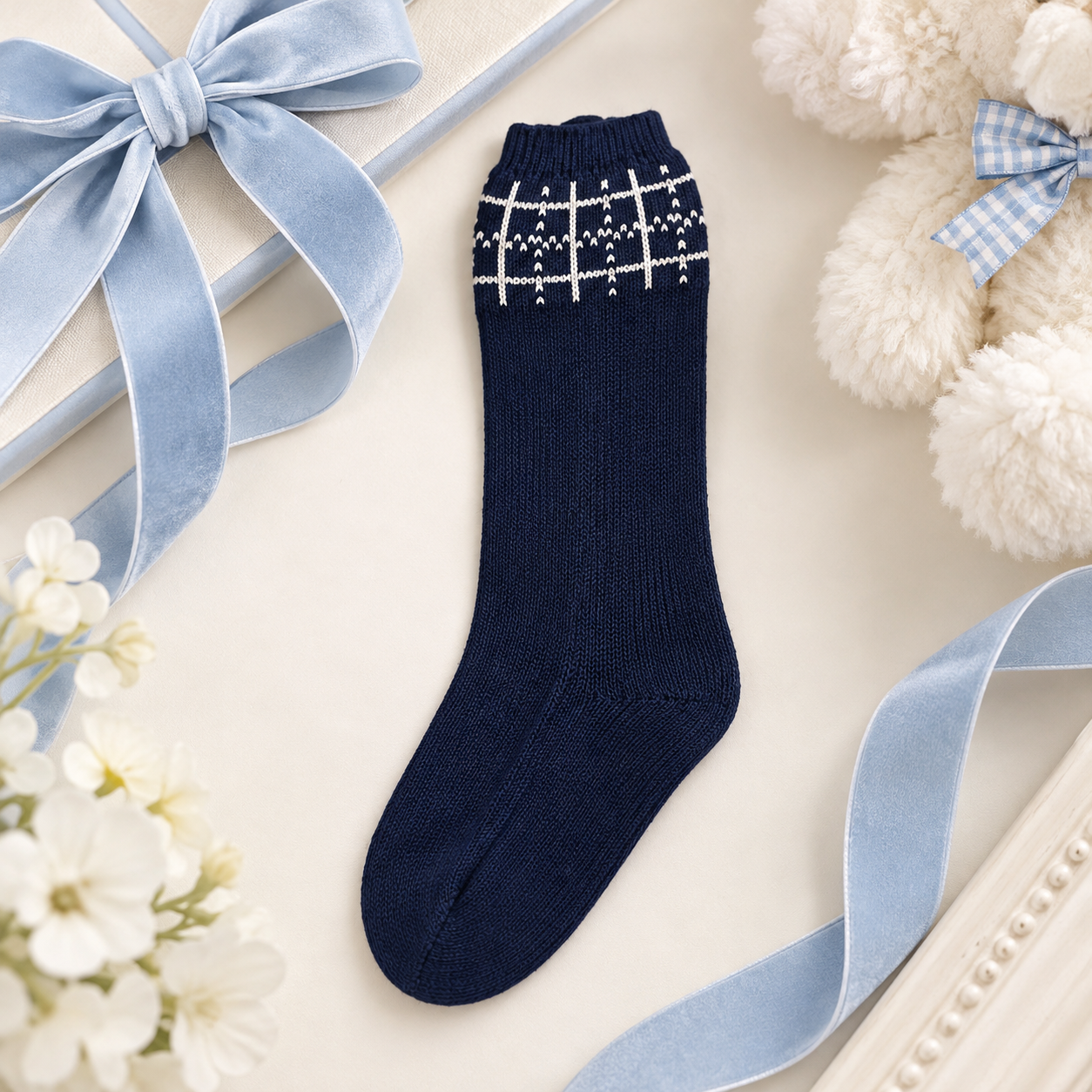 Navy and Cream Check Sock