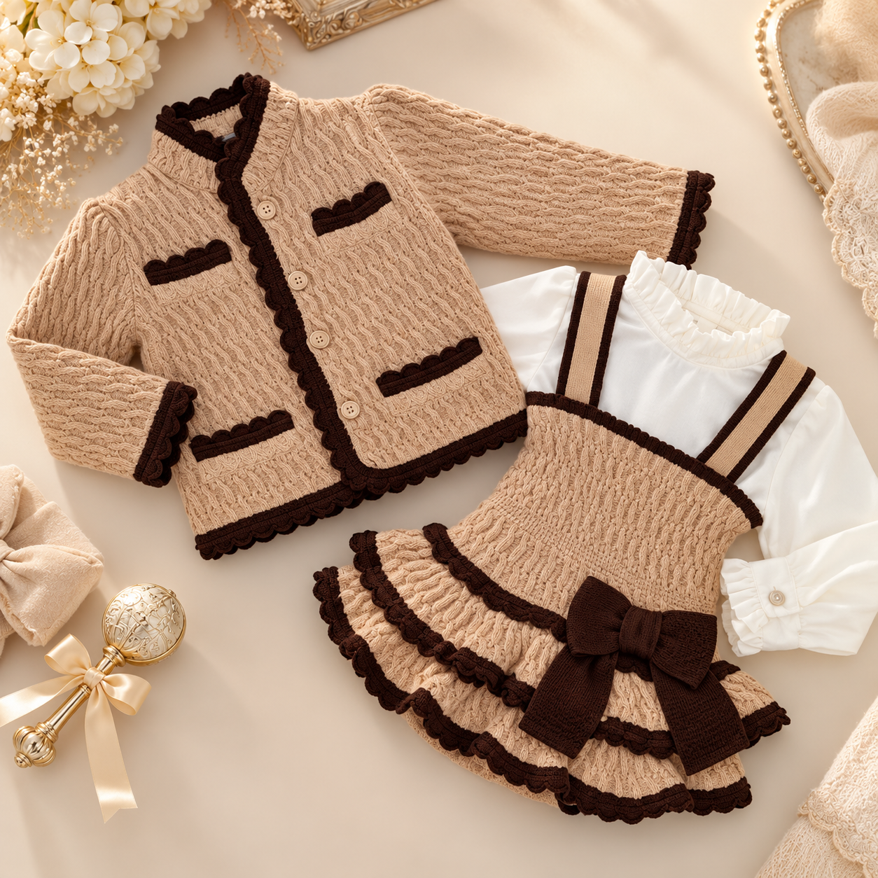 Camel and Chocolate Pinafore Set