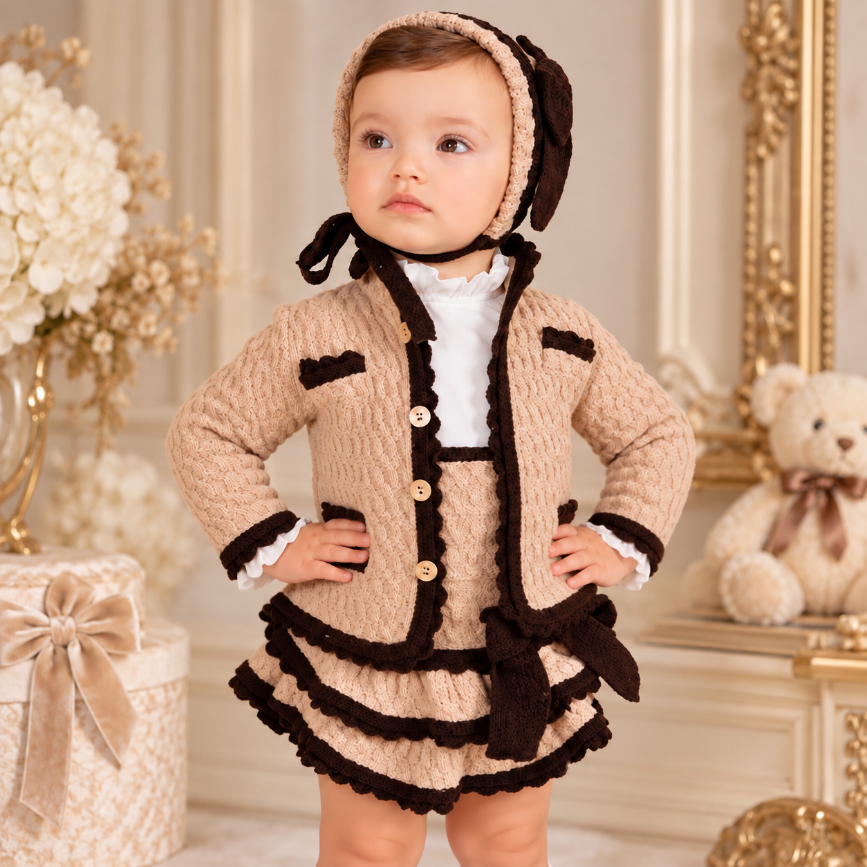 Camel and Chocolate Pinafore Set