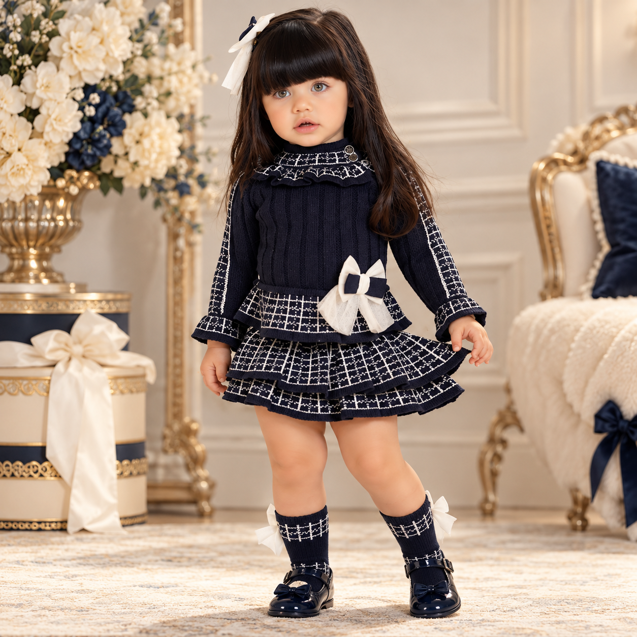 Navy Checkered Bloomer Skirt Set