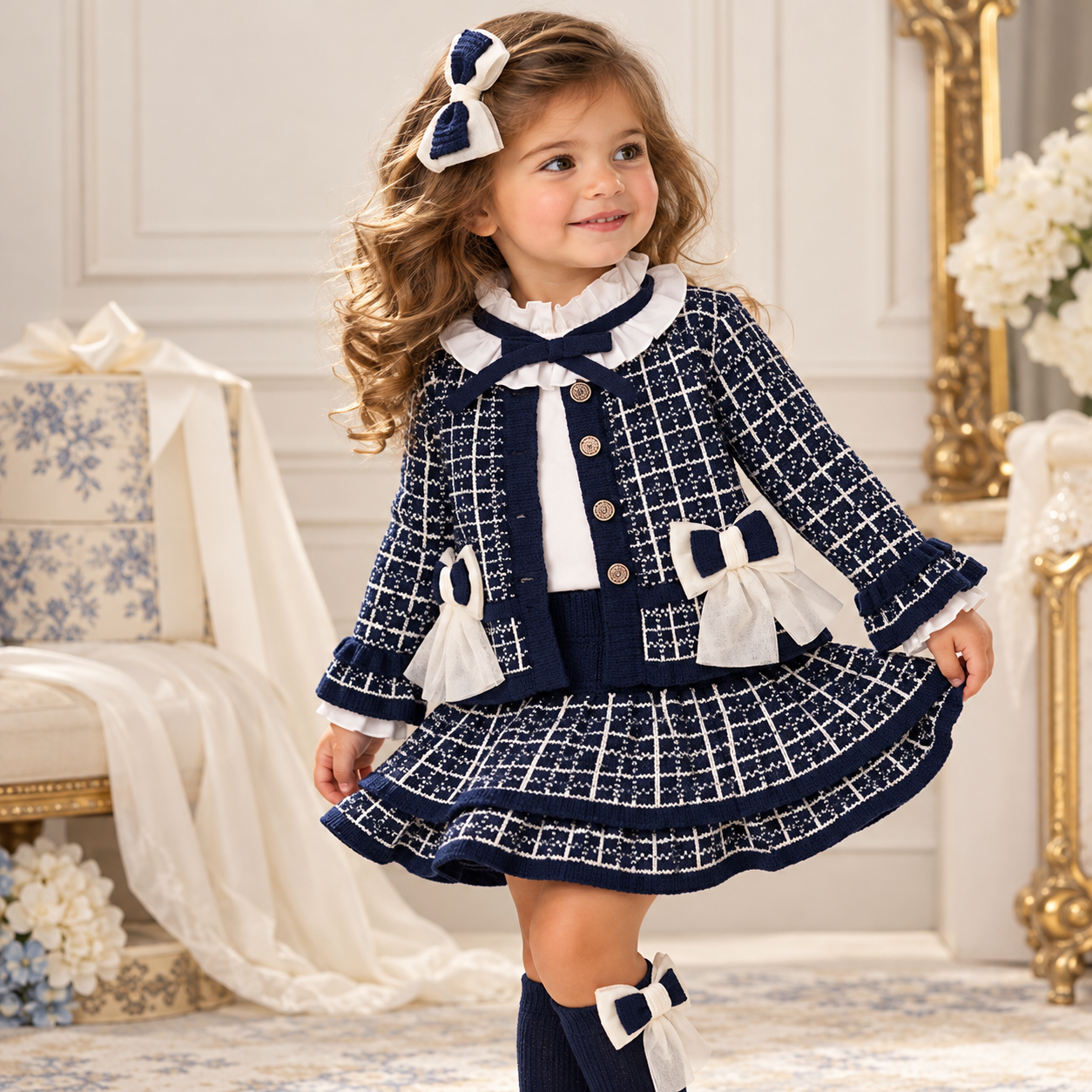 Navy Checkered Bloomer Set