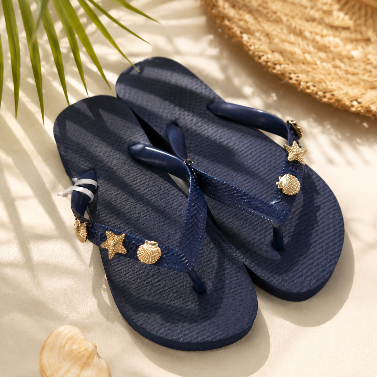 Navy Shell Flip Flops
