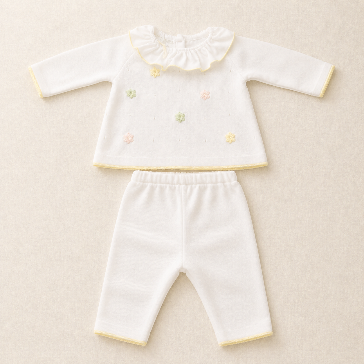 Embroidered Flower Knitted Set