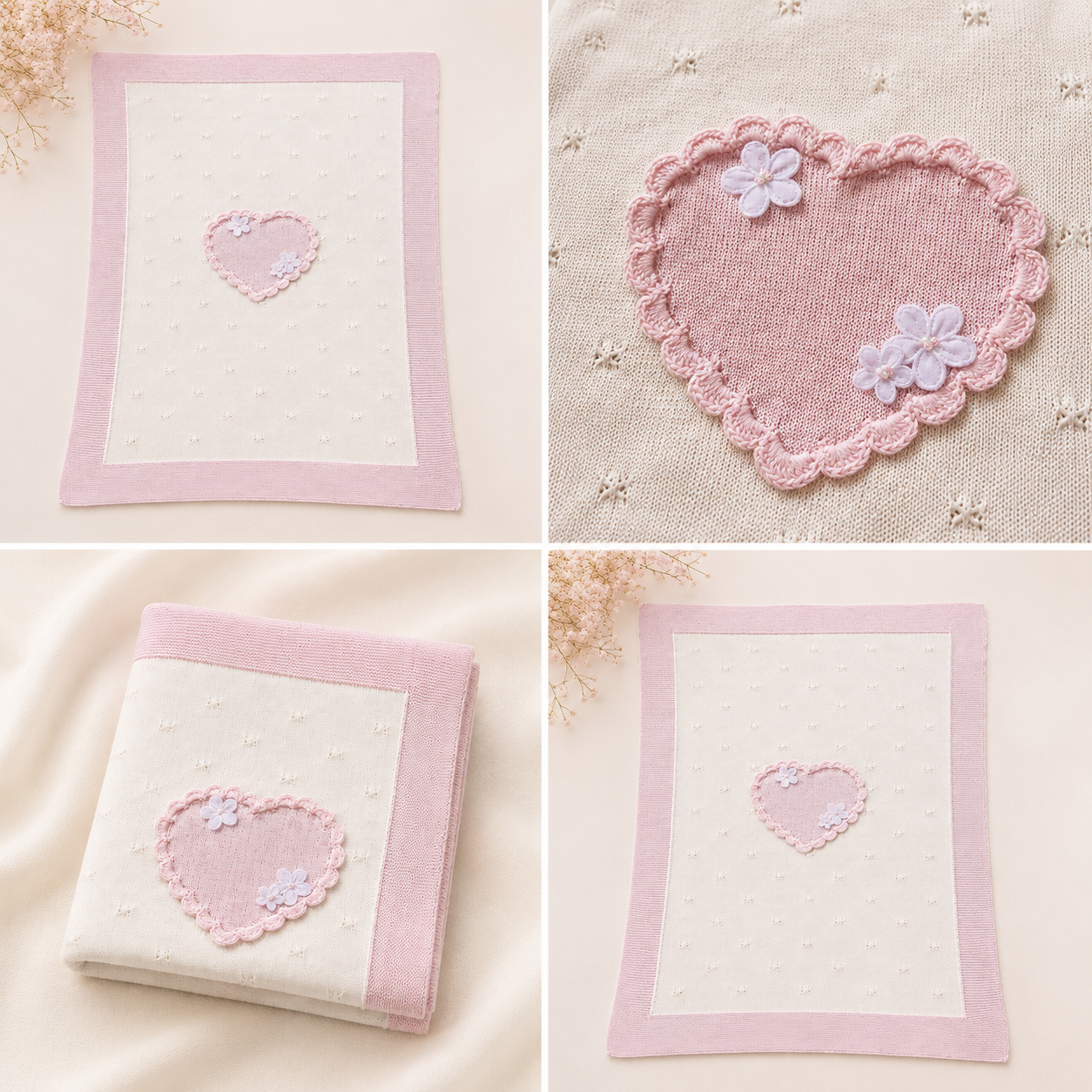 Pink Heart Knitted Blanket