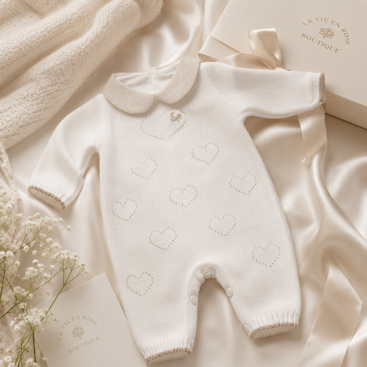 Mameluco de punto Corazón Blanco