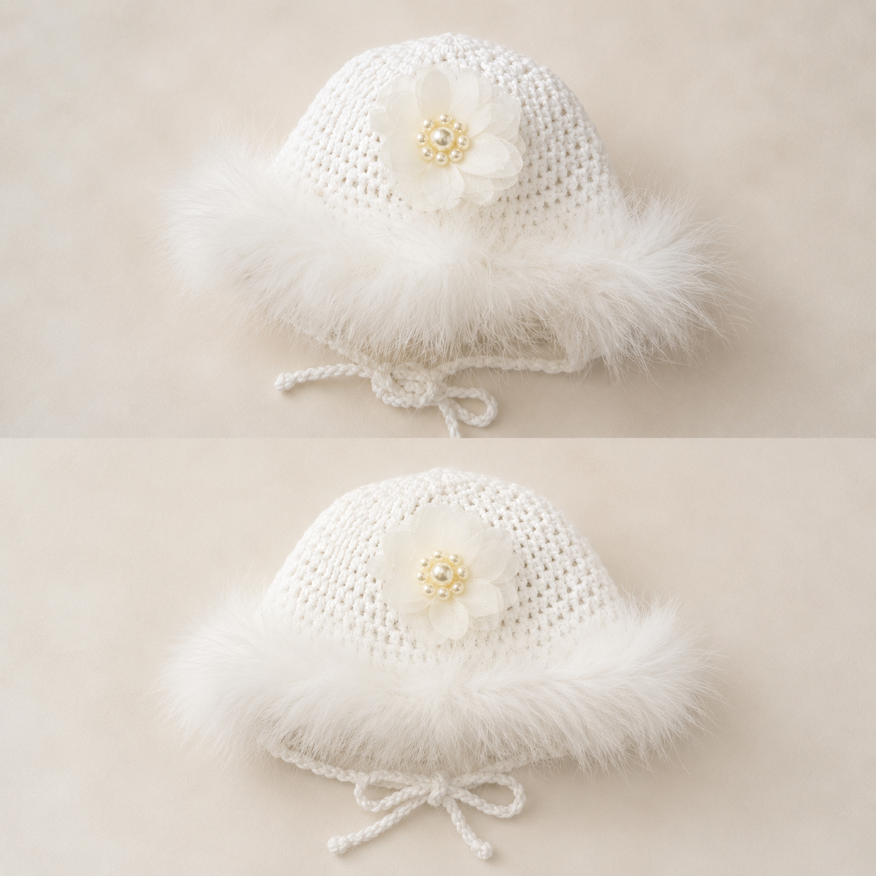 White Crochet with Marabou Set