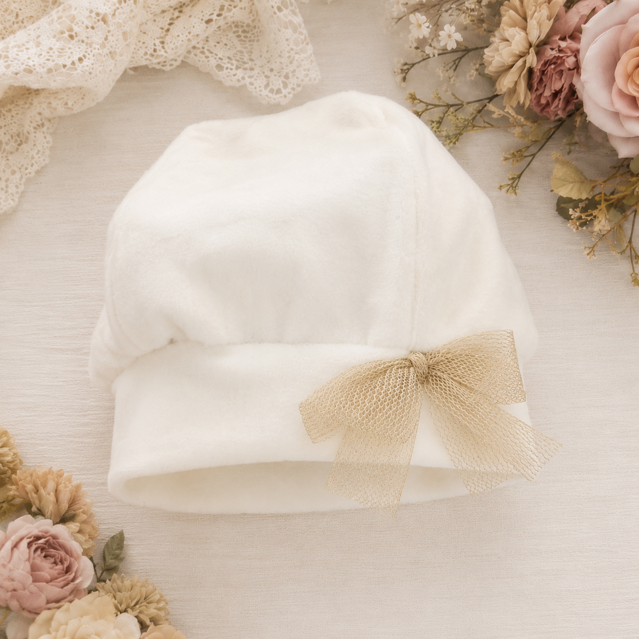 Velour Gold Bow Hat