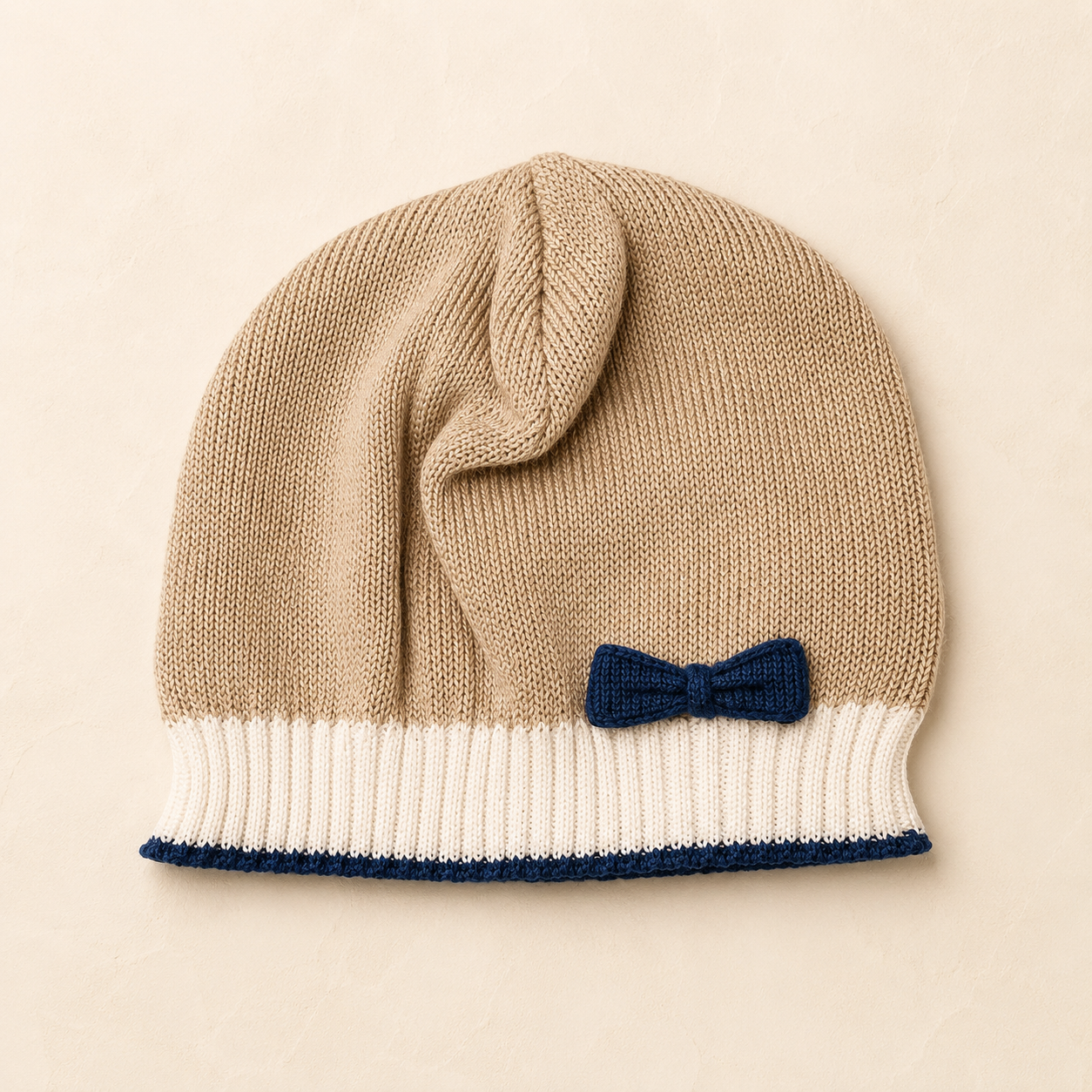 Beige & Navy Knitted Hat