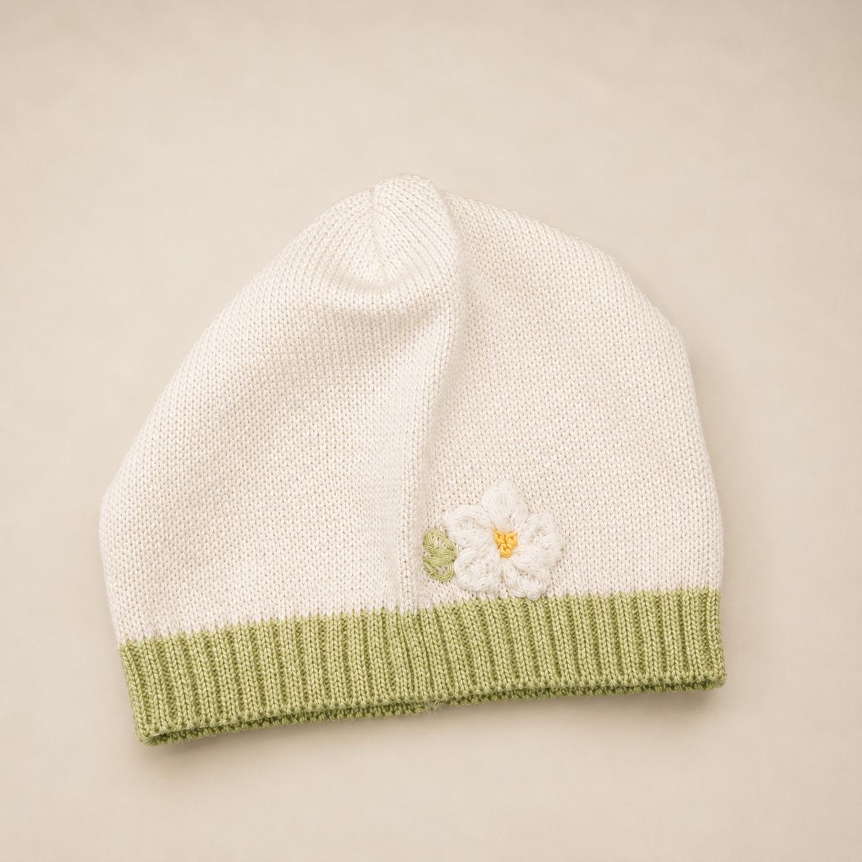 White & Green Knit Hat