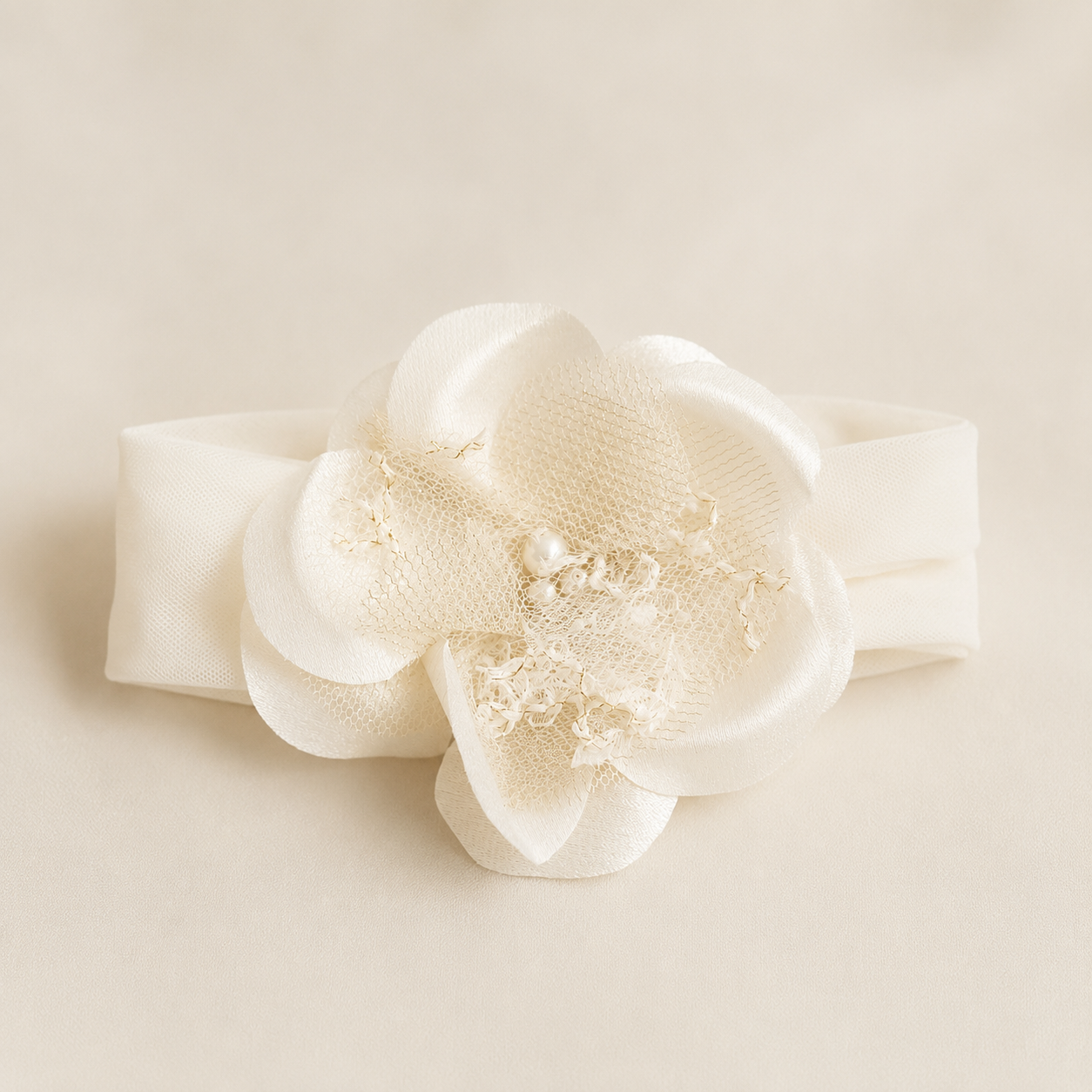 White Pearl & Lace Headband