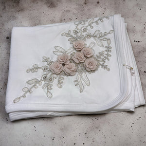 Cotton Blanket with Gold Flowers