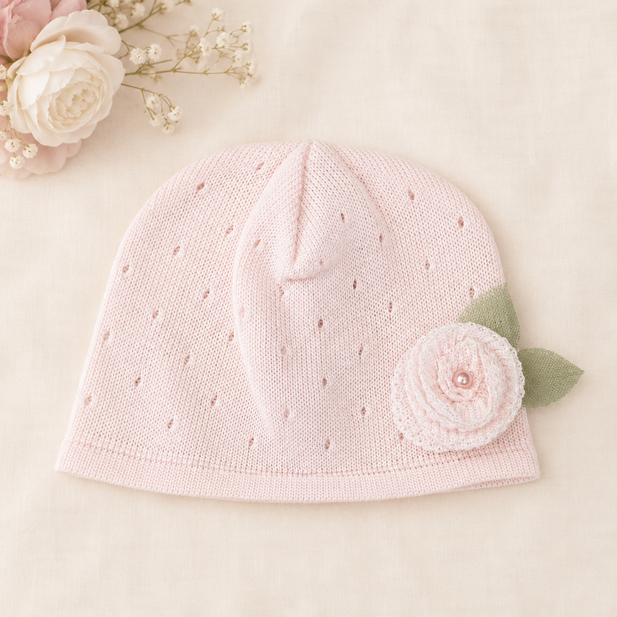 Pink Open Knit Hat