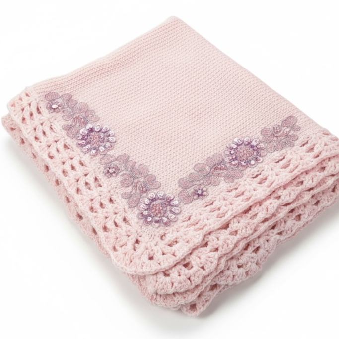 Pink Applique Crochet Blanket