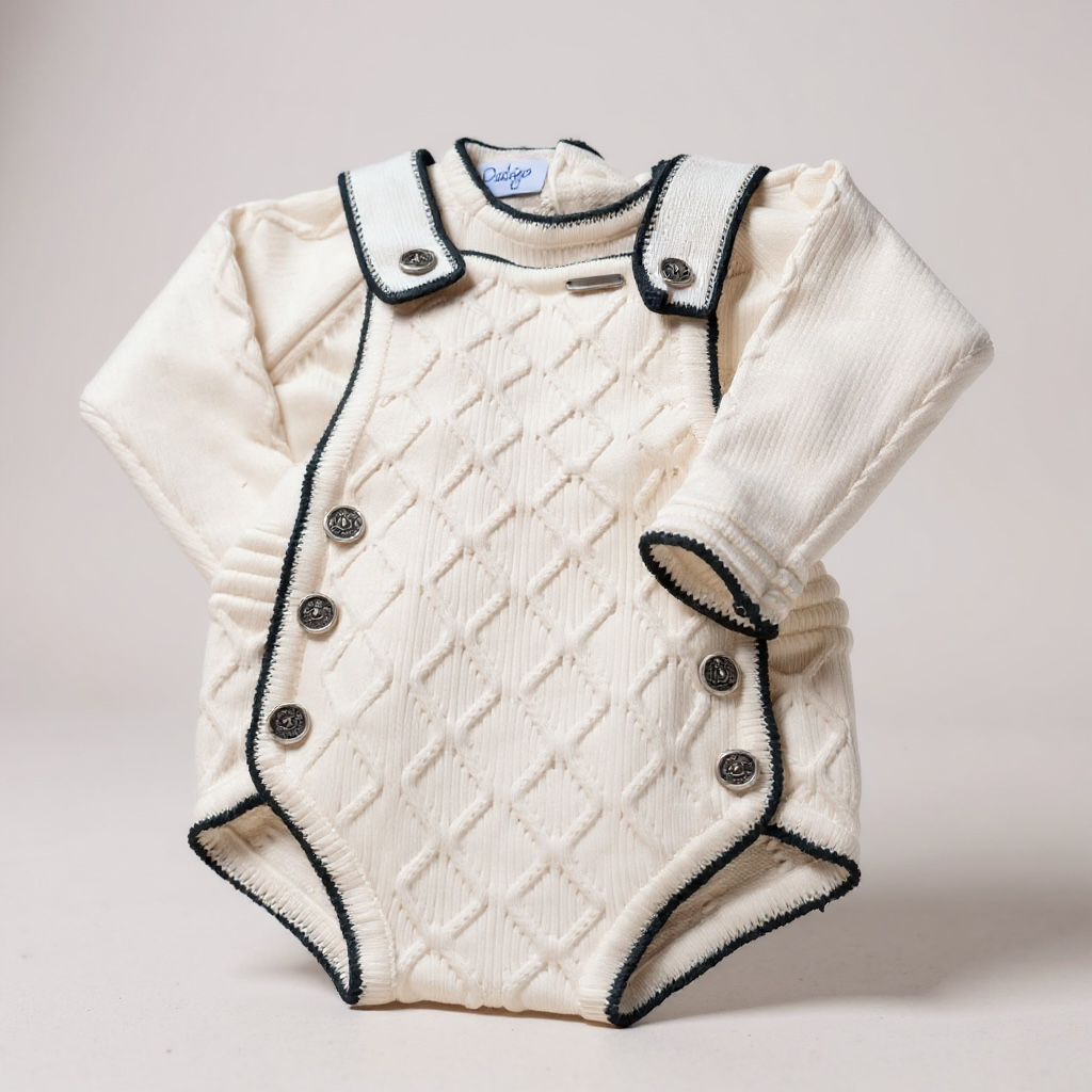 White and Black Boy's Romper Set
