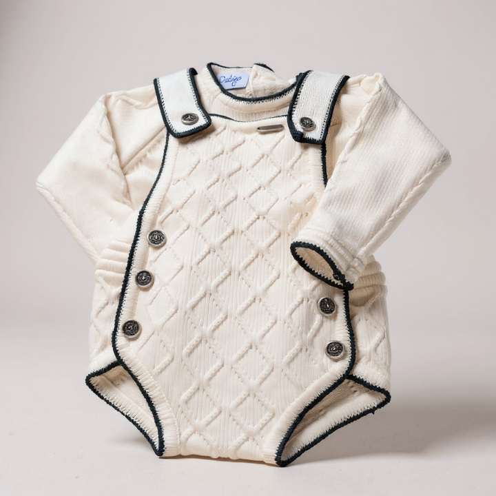 White and Black Boy's Romper Set