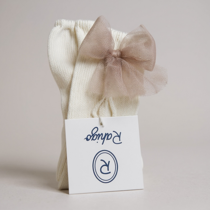 Cream and Camel Tulle Knit Socks