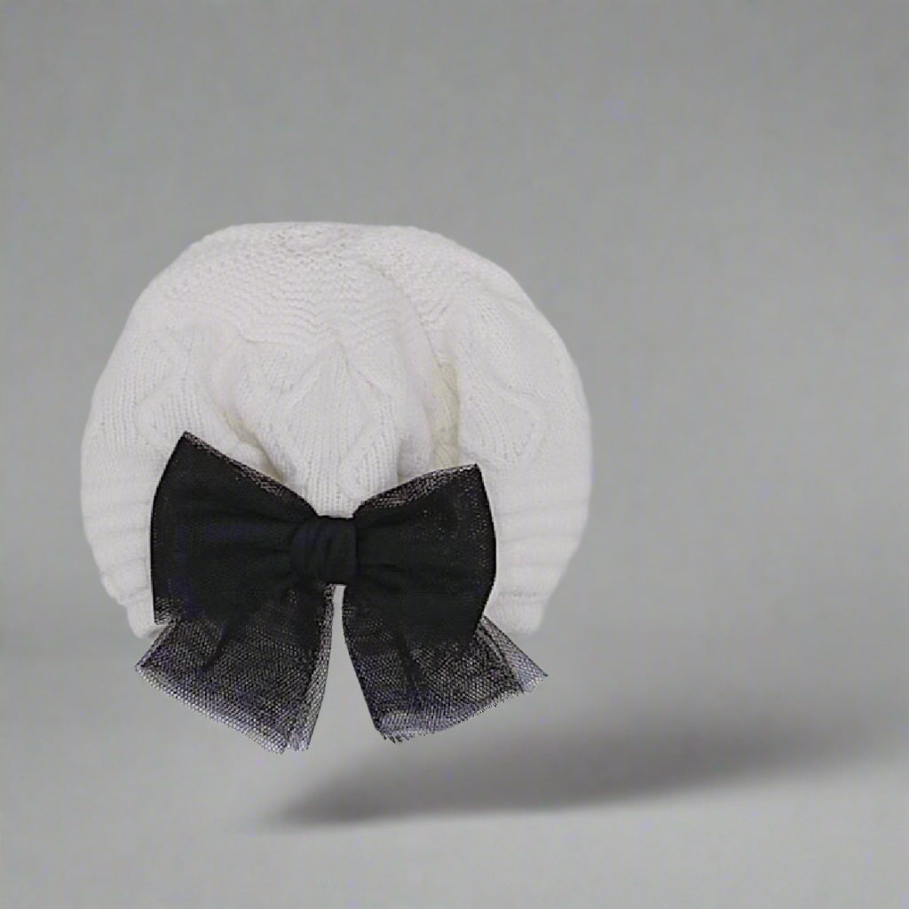 White and Black Knit Beret