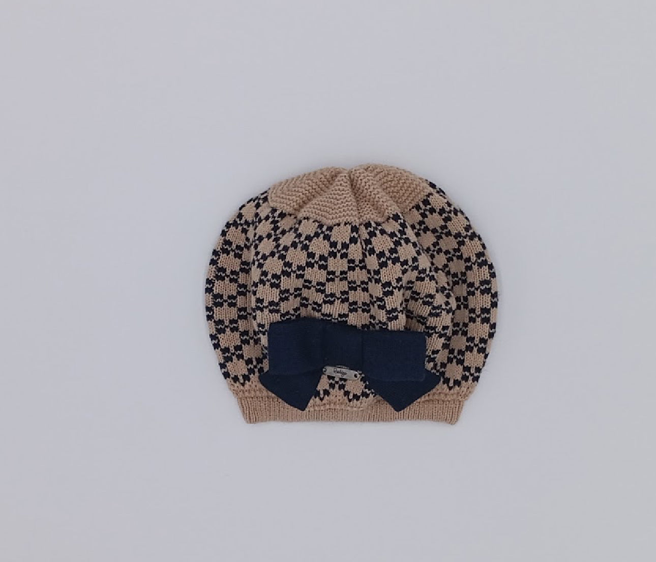 Cream and Camel Knit Beret