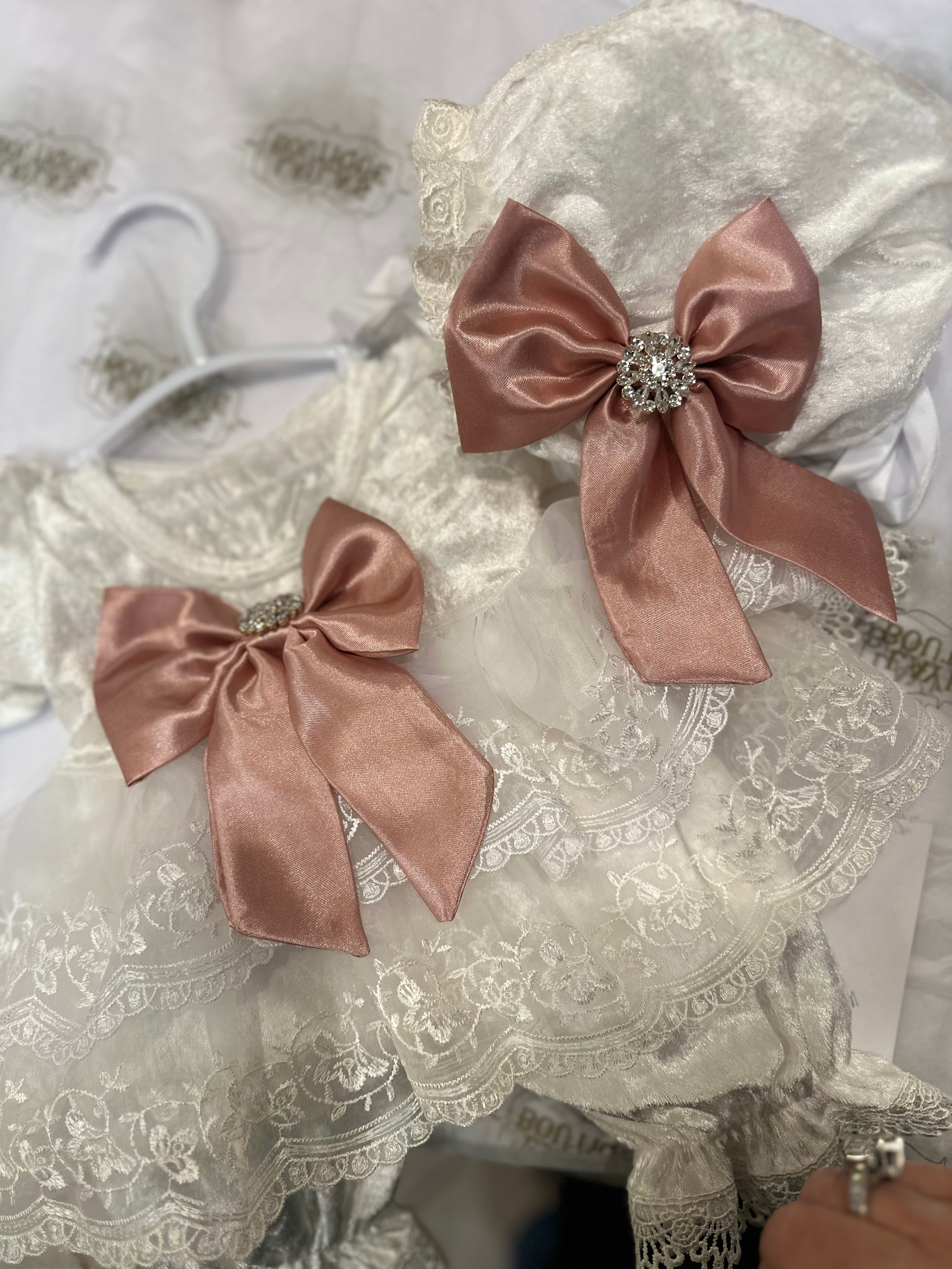 Ivory Velvet Pant and Bonnet Set