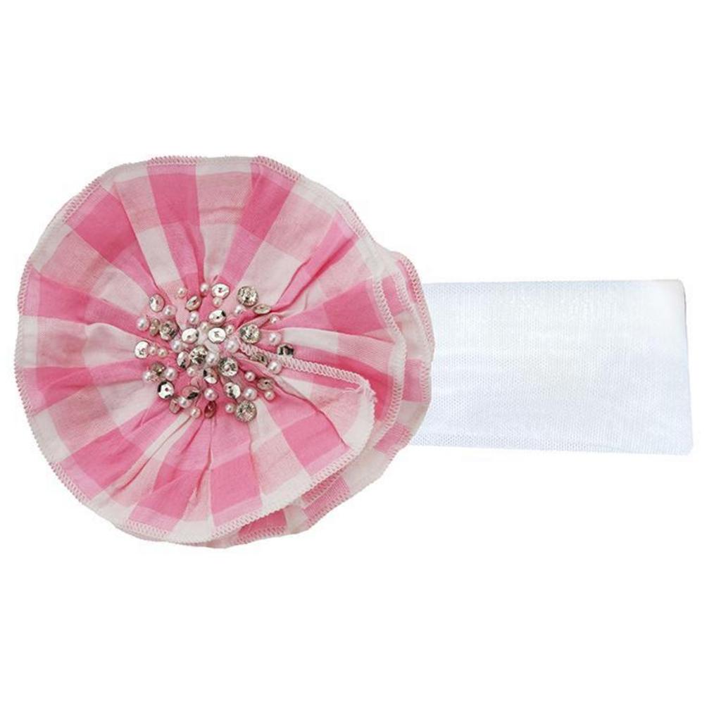 Pink Gingham Elastic Headband