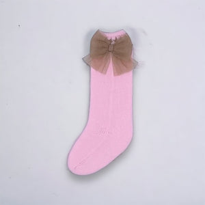 Pink and Camel Bow Sock