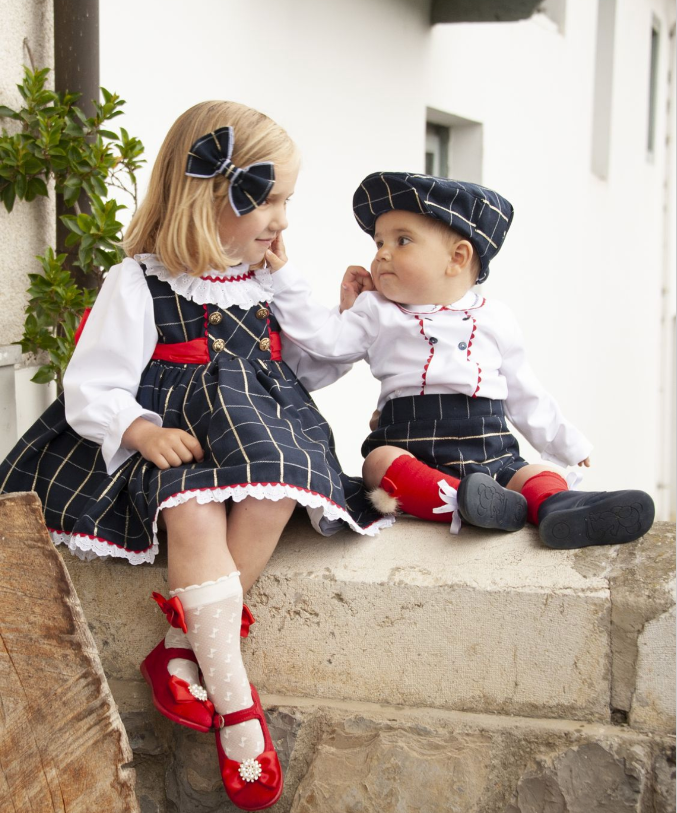 Navy Plaid Boys Short Set