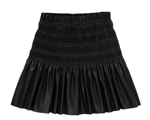 Black Pleated Faux Leather Skirt