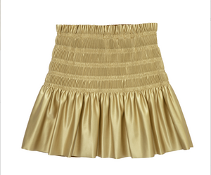 Gold Pleated Faux Leather Skirt
