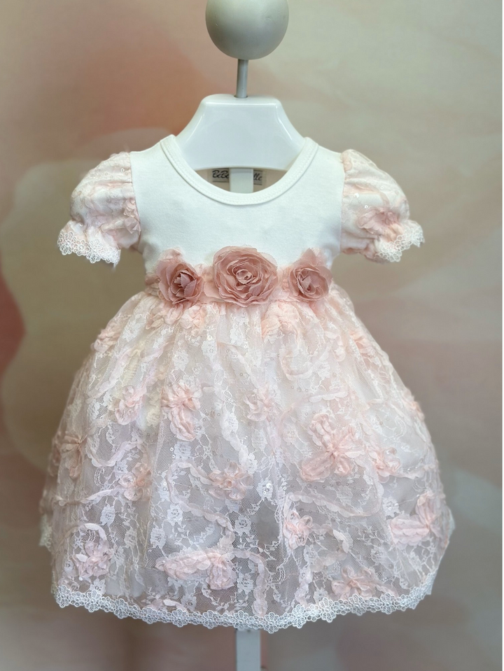 Pink Rose Lace Romper Dress