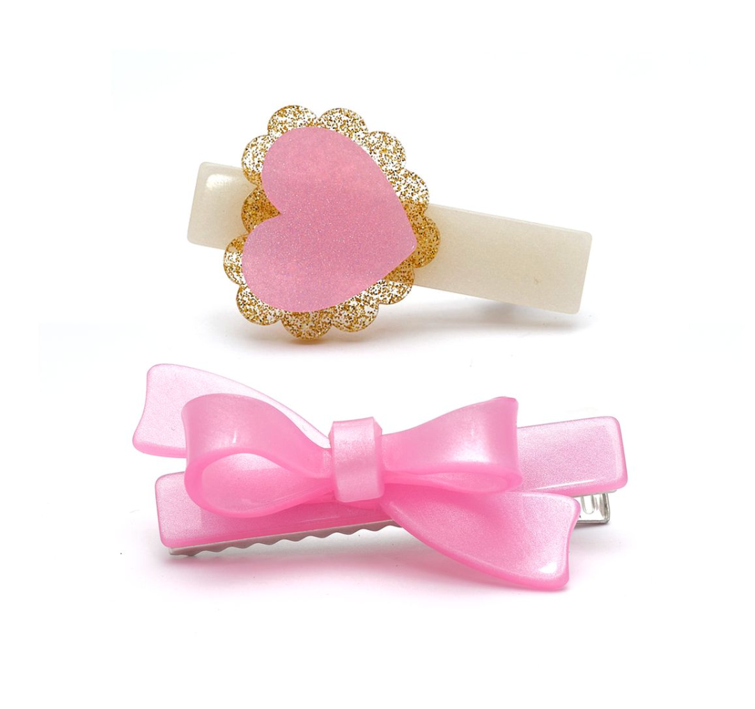 Sweetheart and Bow Satin Clips